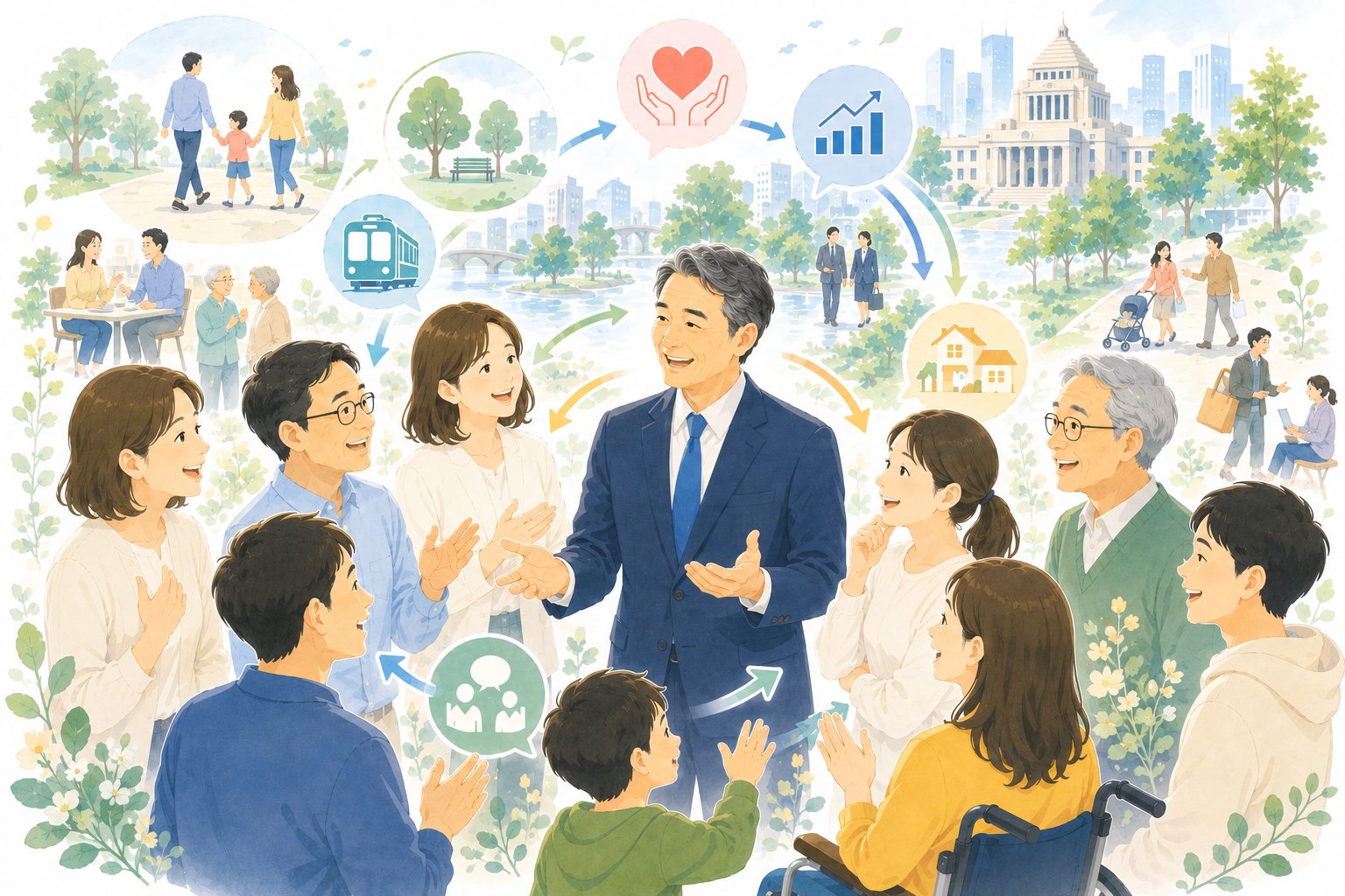 多様な有権者の声が議員に届き、政策となって暮らしに返る循環のイメージ